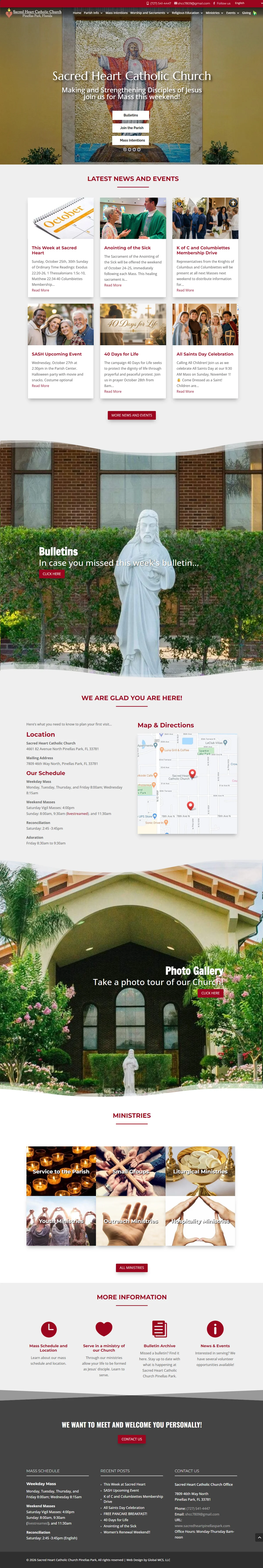 Current Sacred Heart parish website homepage