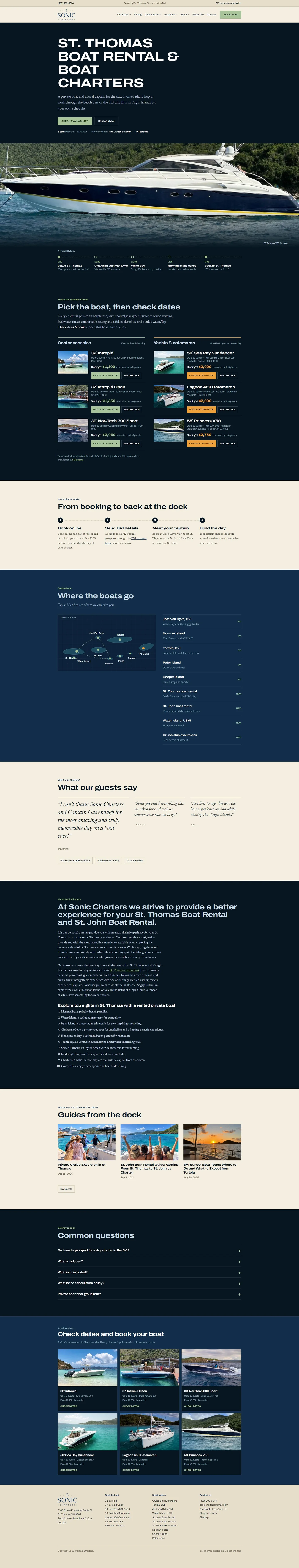 Current Sonic Charters website homepage
